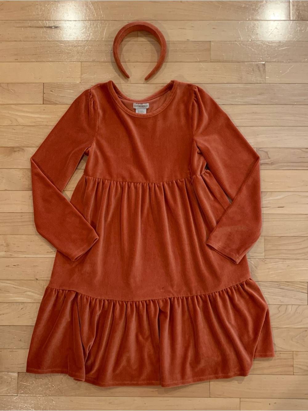 Cynthia Rowley Girls Size L (10/12) Burnt Orange Ribbed Dress with Headband